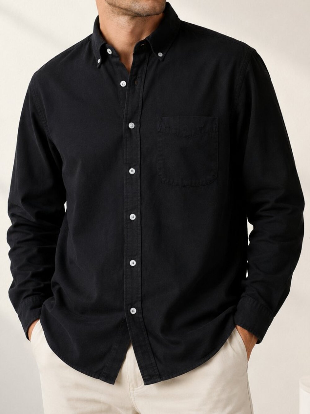 Devon & Jones Black Pima Twill Button-Down | Size Large